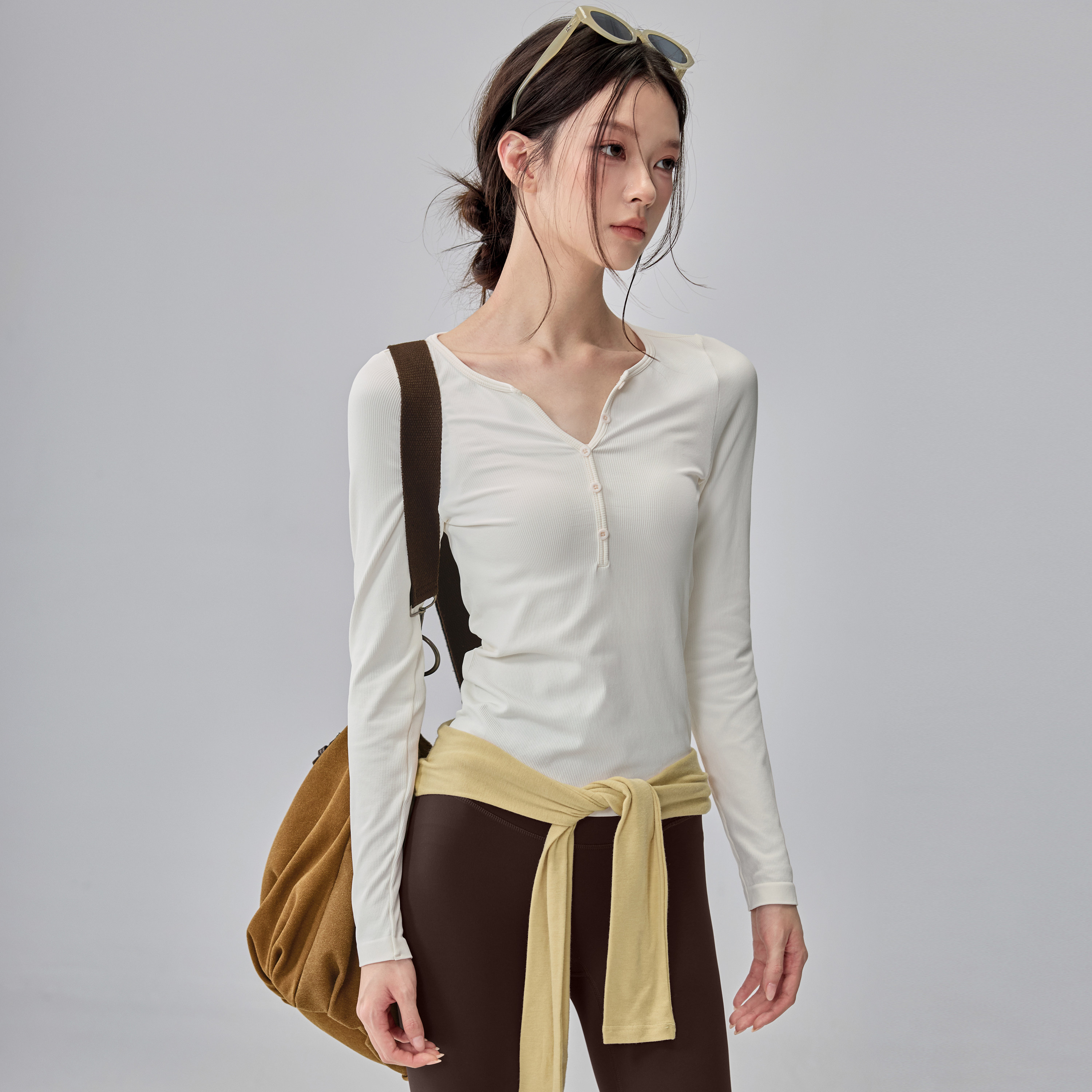 V领瑜伽服女秋冬修身运动长袖亨利衫普拉提训练健身上衣跑步T恤新,淘宝优惠券,粉丝福利购,淘宝优惠卷