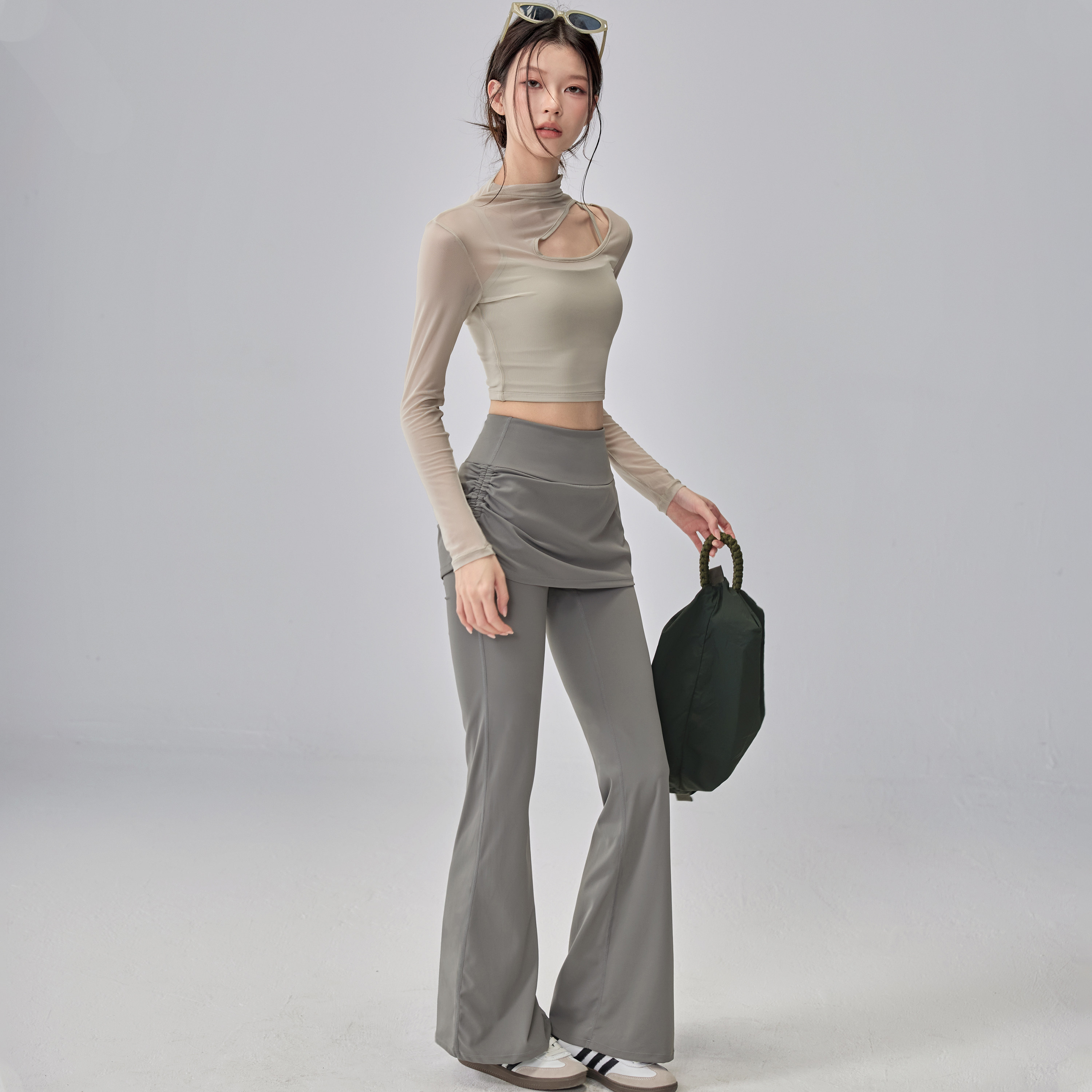 瑜伽服上衣女带胸垫镂空网纱健身长袖2025新款普拉提训练运动套装,淘宝优惠券,粉丝福利购,淘宝优惠卷