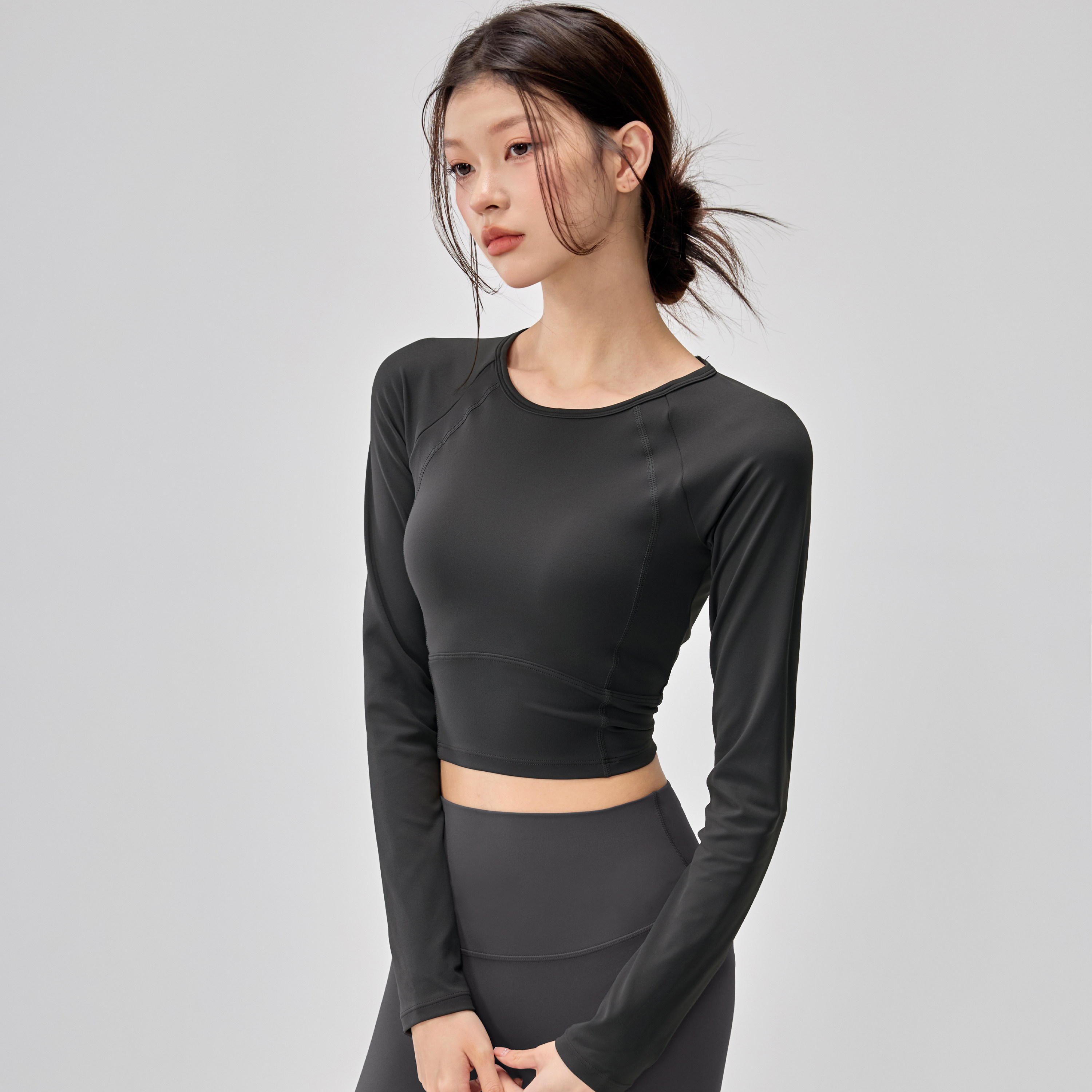 带胸垫瑜伽服女紧身显瘦运动长袖套装普拉提训练上衣秋冬健身T恤,淘宝优惠券,粉丝福利购,淘宝优惠卷