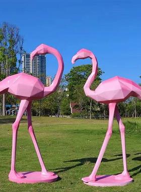 仿真玻璃钢几何火烈鸟雕塑园林景观水池白鹭丹顶鹤仙鹤装饰大摆件