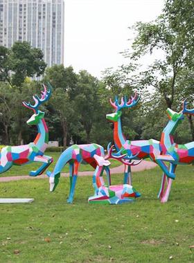 户外玻璃钢几何梅花鹿雕塑园林景观摆件花园小区草坪动物装饰小品