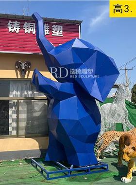 不锈钢几何切面象雕塑定制房地产块面熊动物网红打卡大象发光摆件