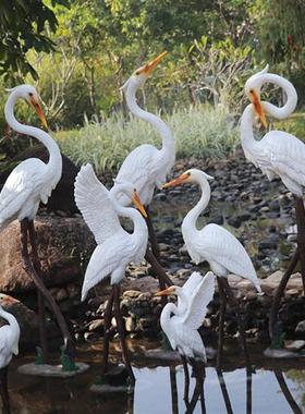 新户外仿真白鹭假山水池园区装饰摆件假动物玻璃钢雕塑大型鸟模型