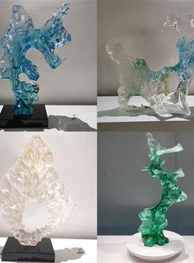 酒店大堂进口透明树脂太湖石雕塑落地假山摆件抽象琉璃艺术品定制