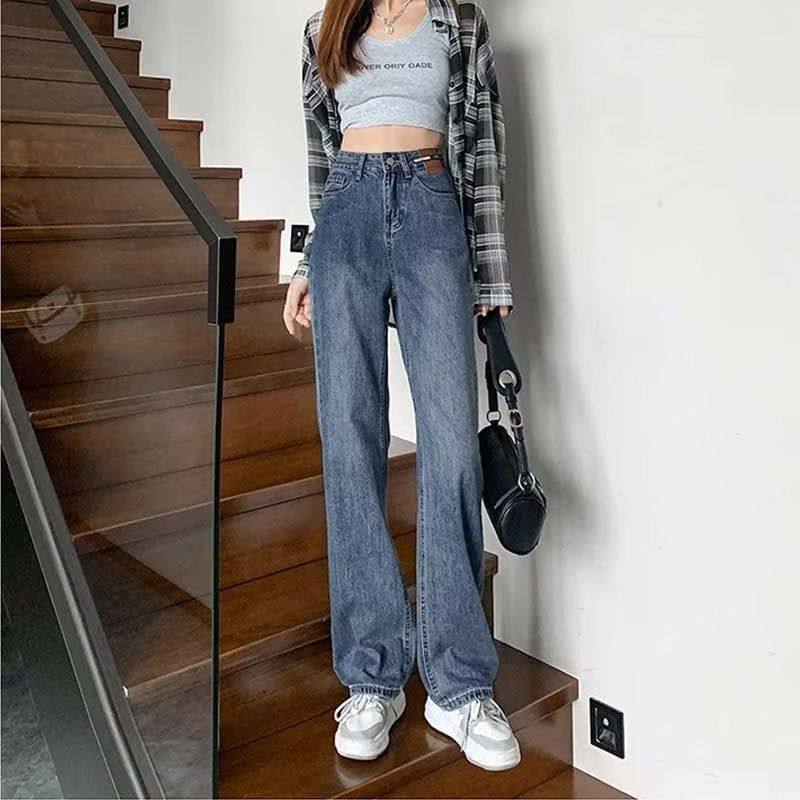 复古蓝阔腿牛仔裤女秋冬韩版百搭高腰显瘦显高梨形身材直筒拖地裤,淘宝优惠券,粉丝福利购,淘宝优惠卷