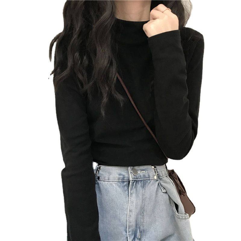 秋季韩版长袖T恤女新款显瘦半高领打底衫学生简约纯色内搭上衣服,淘宝优惠券,粉丝福利购,淘宝优惠卷