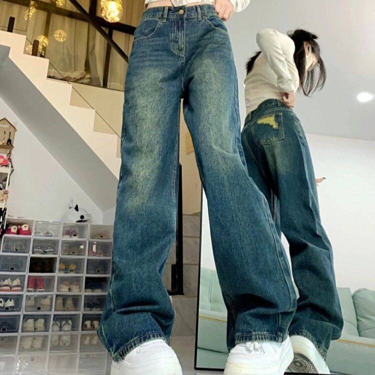 2025秋冬女装破洞直筒牛仔裤女胖mm高腰显瘦梨形身材宽松阔腿裤,淘宝优惠券,粉丝福利购,淘宝优惠卷
