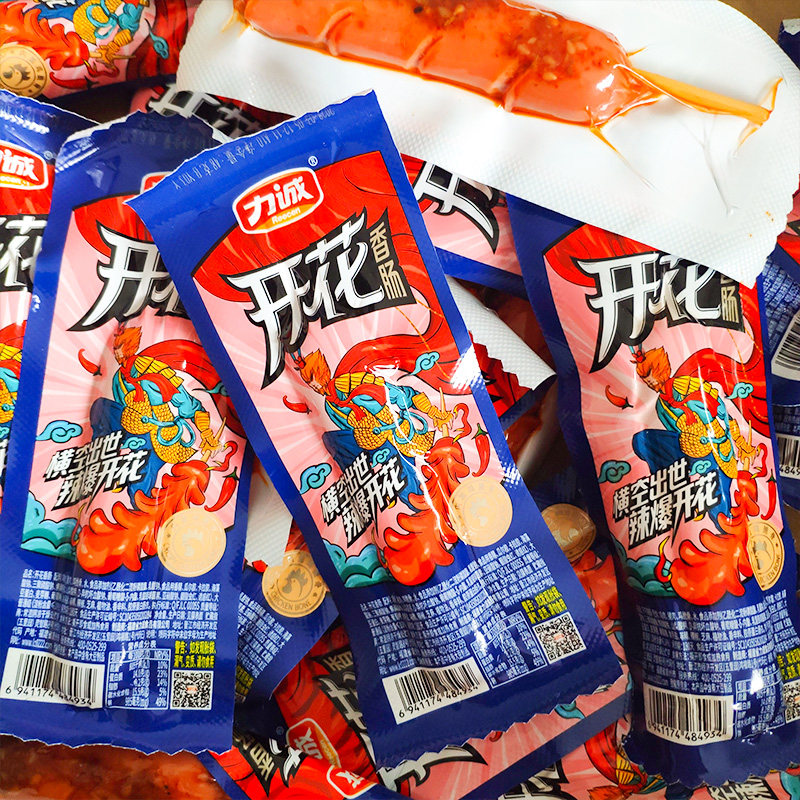 力诚香辣味鸡肉肠热狗烧烤开花香肠 每纪食品猪肉类