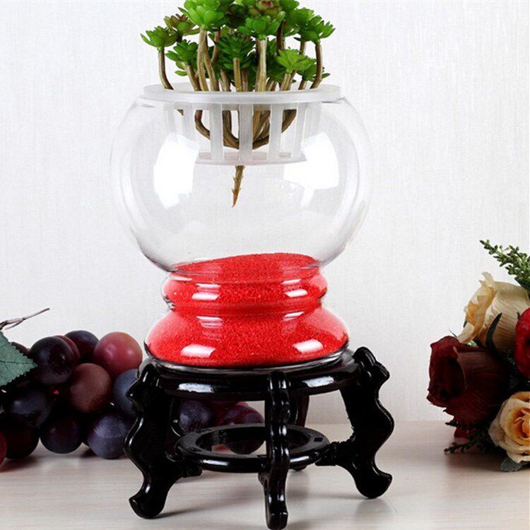 养花玻璃白色固定花瓶专用培植蓝塑料篮子水培植物圆形