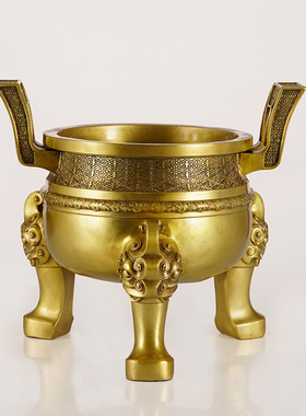 黄铜楚大鼎摆件创意新中式家居办公室铜鼎客厅开业礼品铜鼎香炉