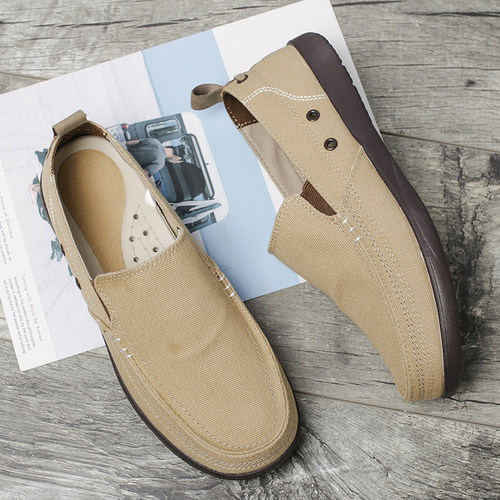 春夏季帆布鞋男鞋透气休闲懒人一脚蹬防滑休闲鞋子男款老北京布鞋 - 图2