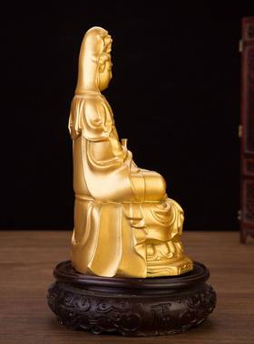 纯铜观世音菩萨佛像家用黄铜南海坐莲观世音家居摆件工艺品佛堂用