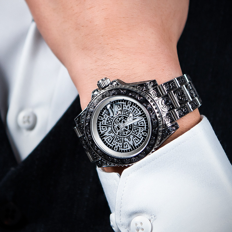 vrq欧美黑鬼男钢带精钢雕刻机械表 vrq国产腕表