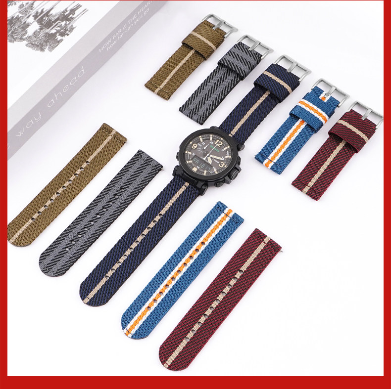 卡西欧prg-600yb军绿男帆布手表带 沐时配件