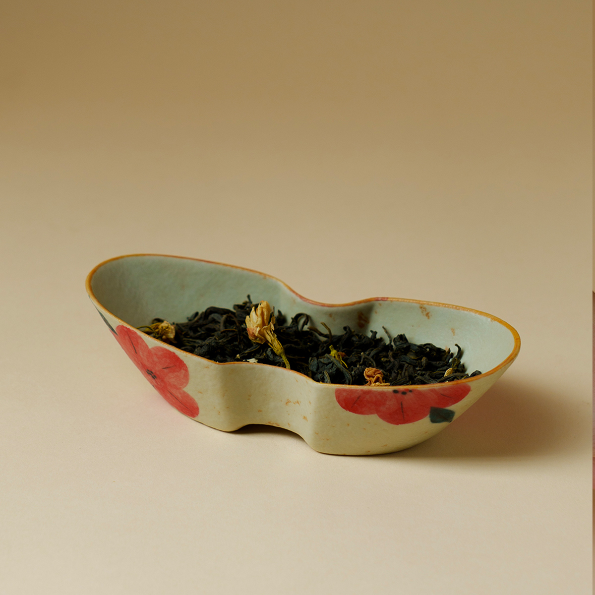 墨己手绘绯花家用高档复古元宝茶则手作陶瓷茶荷茶勺分茶器零配件 - 图2