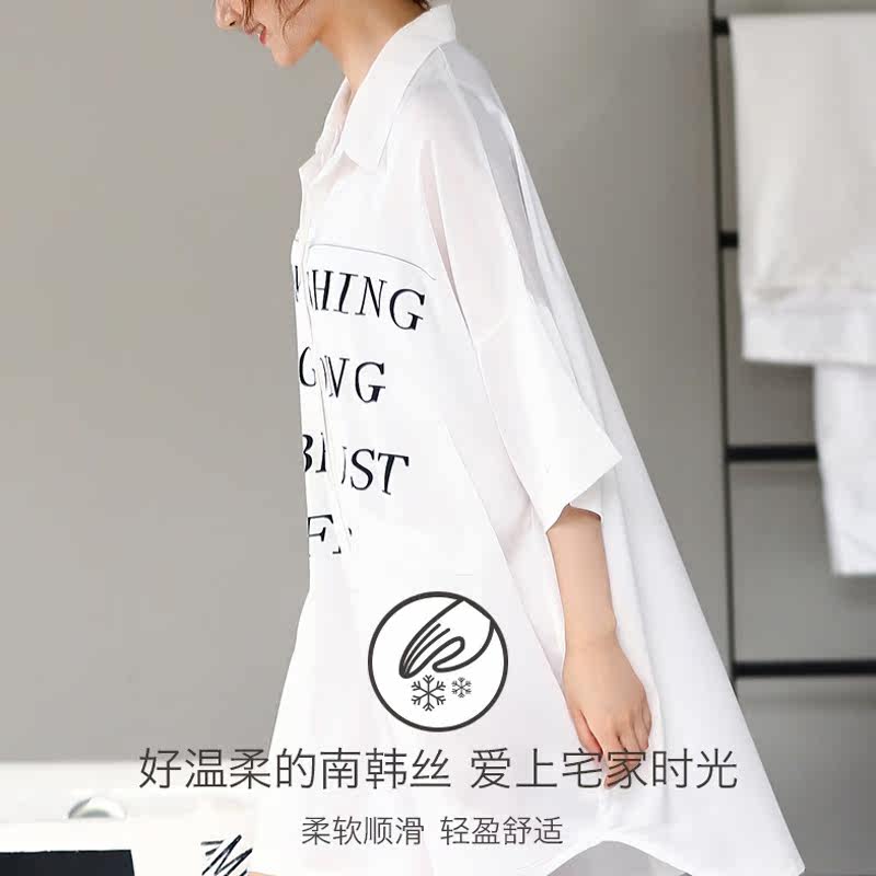 夏季冰丝衬衫款性感仿真丝绸mm睡裙 eulocan优乐健睡裙