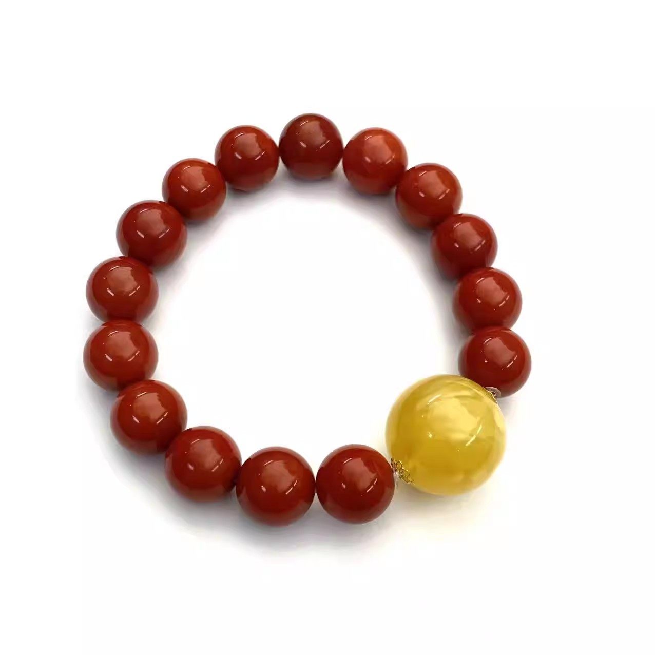 安伯曼18K金花贴片蜜蜡大圆珠九口南红满色满肉手串12-18mm,淘宝优惠券,粉丝福利购,淘宝优惠卷