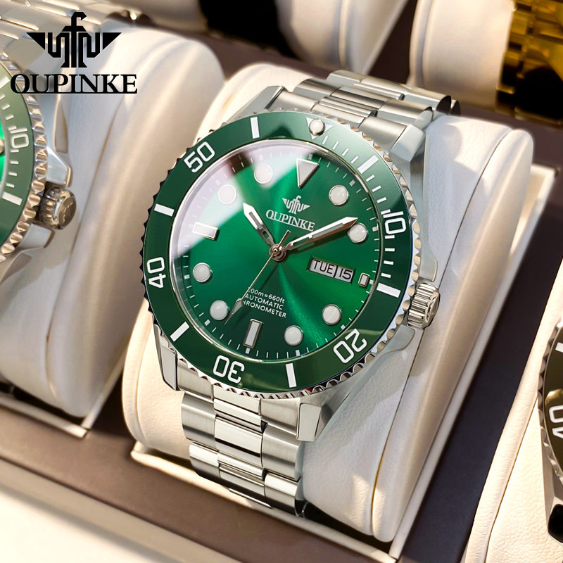 绿水鬼男士机械表全自动瑞士名机芯 欧品客隆坤国产腕表