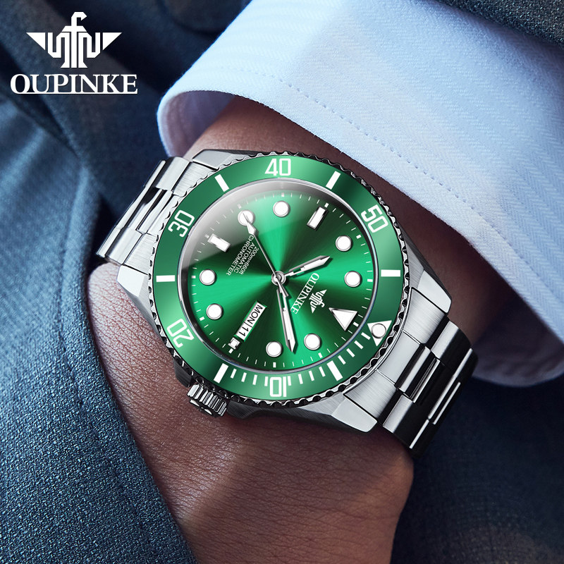 瑞士认证正品绿水鬼水怪男士机械表 欧品客隆坤国产腕表