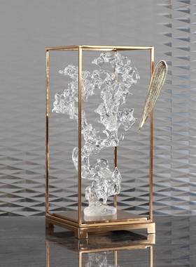 新中式风铁艺竹叶透明墙柜太湖石