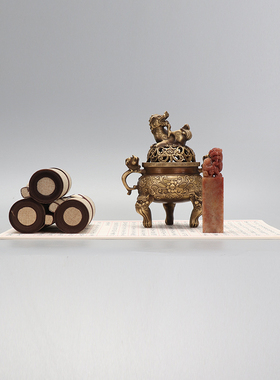 铜石书卷中式书房隔断装饰品摆件