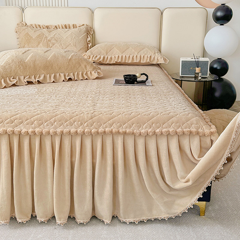 高端加绒保暖牛奶绒床裙单件荷叶花边夹棉加厚防滑床罩冬季可机洗,淘宝优惠券,粉丝福利购,淘宝优惠卷