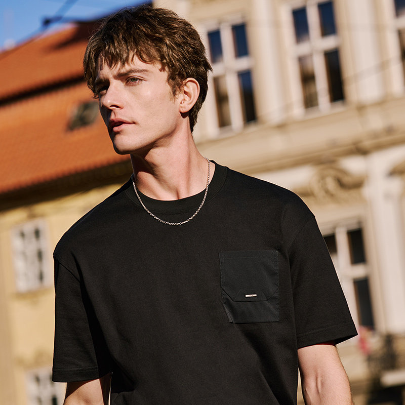 MrBu布先生短袖t恤新款男装夏季黑色时尚口袋全棉透气上衣GT16380,淘宝优惠券,粉丝福利购,淘宝优惠卷
