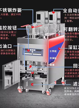赛米控自动升降立式电热炸炉商用燃气电脑版电炸锅带滤油车油炸机