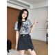 Zhang Axing American street style summer patchwork printed-sleeved + ຊຸດແມ່ຍິງຮ້ອນທີ່ຫລາກຫລາຍເຊັ່ນຊຸດ culottes A-line