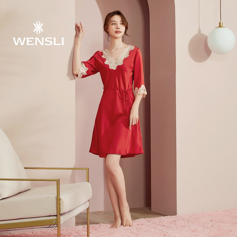 wensli /万事利春夏蕾丝拼接睡裙 万事利内衣睡裙