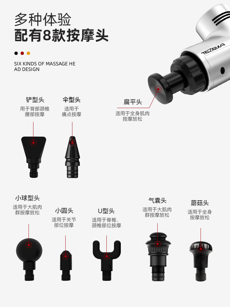 美国TEZEWA特泽瓦多功能筋膜枪强力深层肌肉放松健身按摩器筋膜仪 - 图2