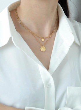 双层叠戴字母吊坠项链女小众设计