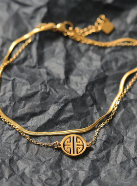 ins小众双层福吊牌手链女