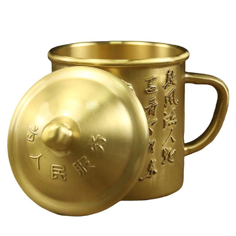 黄铜水杯茶杯为人民服务毛主席头像中式复古仿古摆件家居餐厅摆设