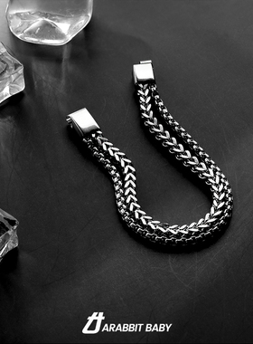 原创磁吸扣钛钢欧美双层古巴手链