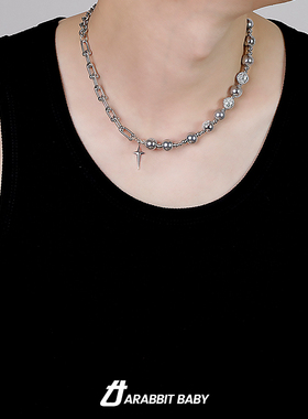 原创爆花四芒星十字琉璃钛钢项链