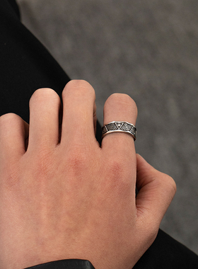 男合金小众设计开口可调节戒指