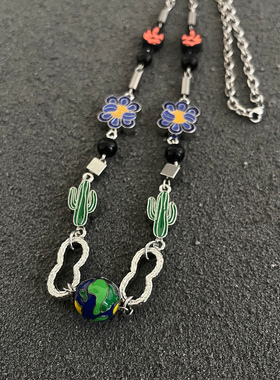 街头潮牌仙人掌马蹄铁项链男女小众设计感嘻哈风配饰2021年新款