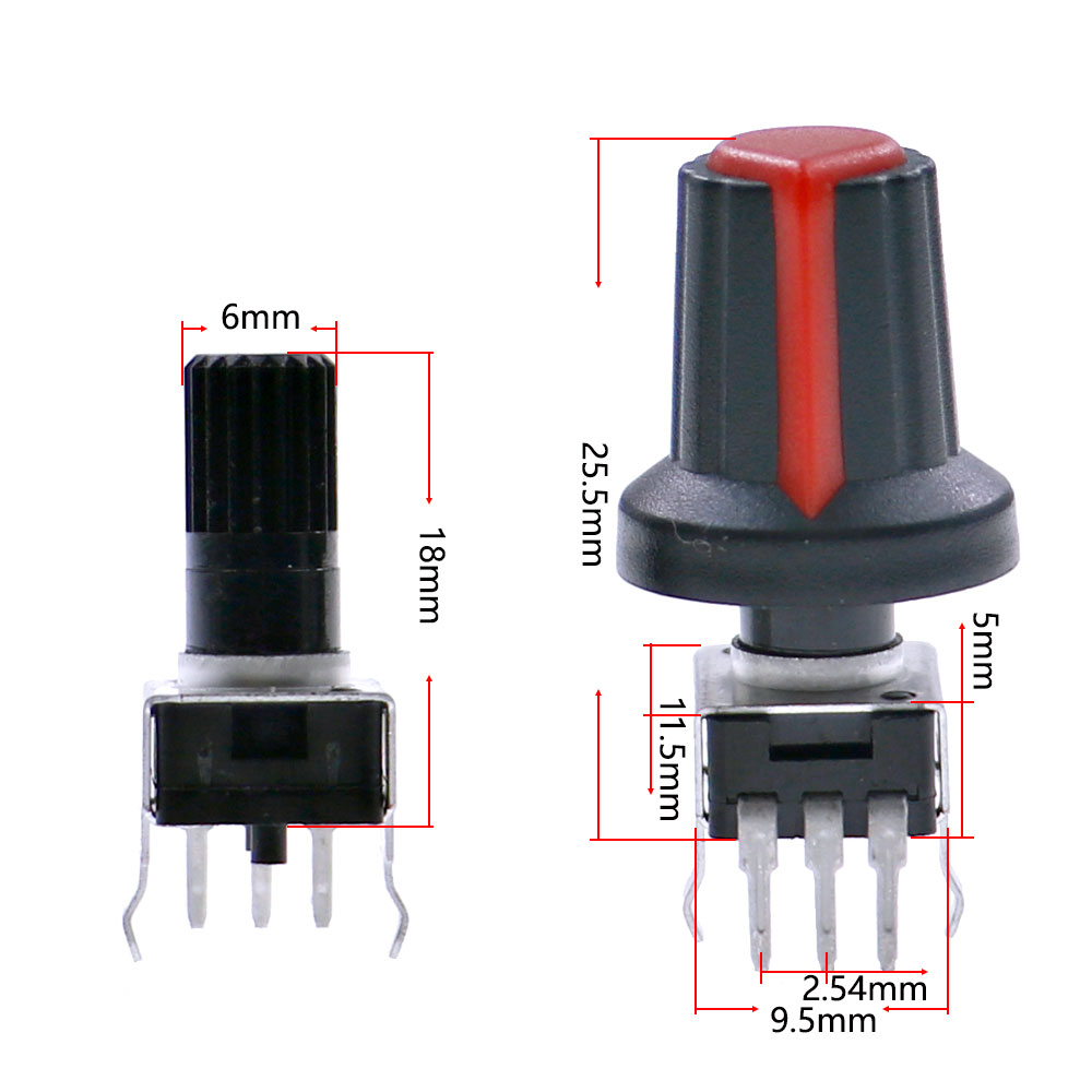 10种50个RV09电位器立式3脚配旋钮1K2K5K10K20K50K100K500K1M套件 - 图0