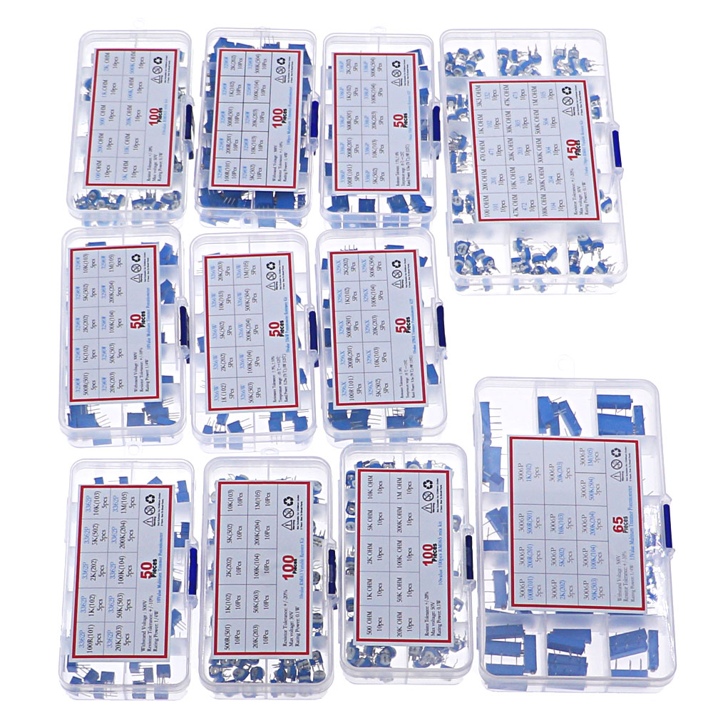 常用可调电位器包直插卧式微调可变蓝白电阻3296W/3386P3296X盒装 - 图2