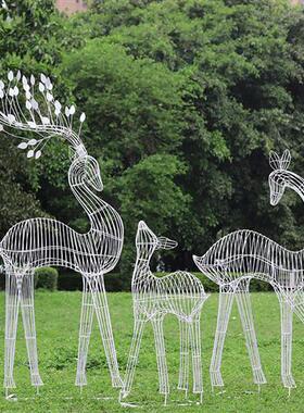 户外不锈钢镂空梅花鹿雕塑售楼部小区公园林草坪动物发光装饰摆件