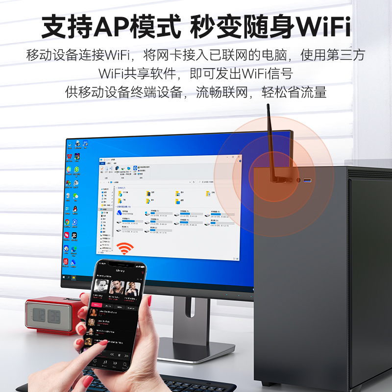 免驱动WiFi6无线网卡USB增强台式机笔记本电脑随身wifi发射器接收器即插即用300m迷你网络信号无限连接 - 图2