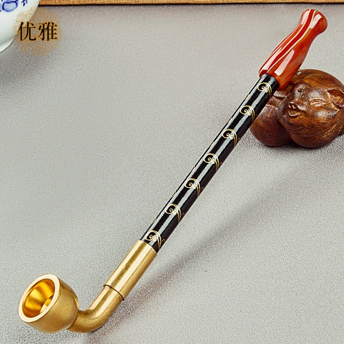 Элегантная старомодная медная ониксовая курительная трубка ручной работы, мужской короткий мундштук