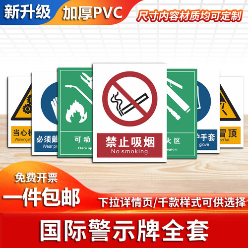 安全标识牌警示标示牌消防标识牌标签贴纸车间施工生产警告标志牌提示贴标语严禁烟火禁止吸烟有电危险定制做 - 图0