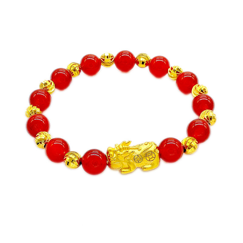 红色玛瑙金貔貅串珠女本命年手链 喜仕莱手链