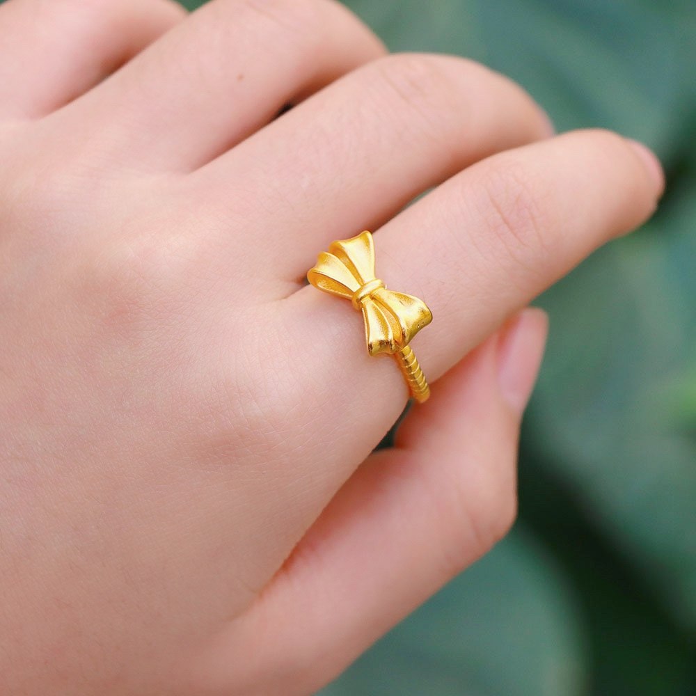 沙金蝴蝶结女开口可调节磨砂戒指 喜仕莱戒指/指环