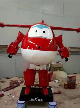 定制卡通雕塑超级小飞侠乐迪玻璃钢雕塑机器人商场动漫人物摆件商