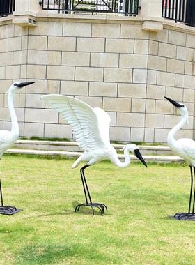 户外仿真白鹭摆件玻璃钢庭院花园林动物仙鹤雕塑水池鸟类造景装饰