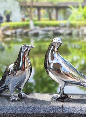 定制仿不锈钢鸽子雕塑铁艺镂空小鸟户外玻璃钢鸽子落地雕塑摆件装