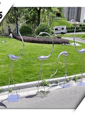 不锈钢金属仙鹤鸟白鹭雕塑售楼部样板间庭院水池草坪装饰户外摆件